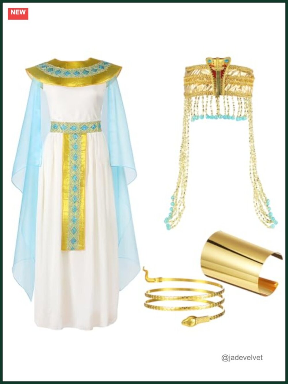 Yunlly Egyptian Cleopatra Costume Set Women Dress Wig Jewelry Halloween